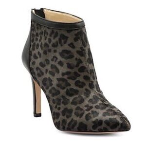 Adrienne Vittadini Nyla Leopard Print Ankle Booties Leather Wild Heels